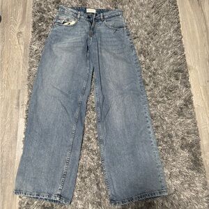 Motel Rocks Extra Roomy Low Rise Jeans in Washed Blue Green